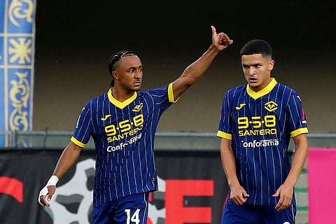 Serie A, Napoli vs Hellas Verona: Hellas Verona's Dailon Livramento celebrates scoring a goal